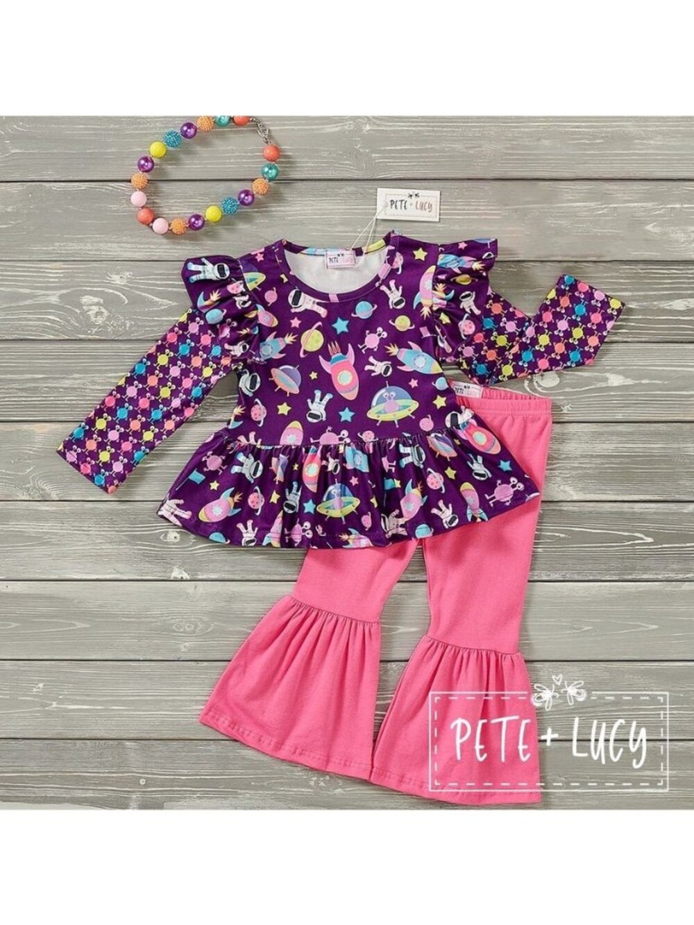Pete + Lucy Baby Pants Set 0-6M Colorful Space Pink Purple Long Sleeve New